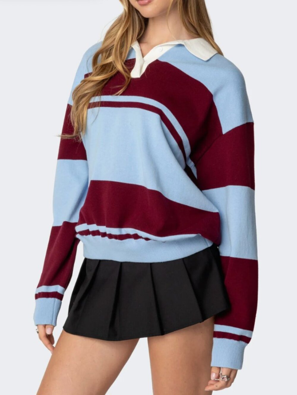 EUC Edikted Kian Striped Polo Sweater Rugby Design Sporty Preppy Academia Sz M